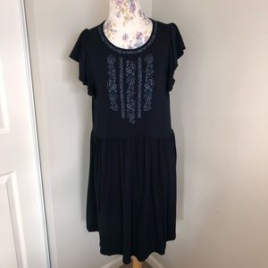 LOFT Navy embroidered dress